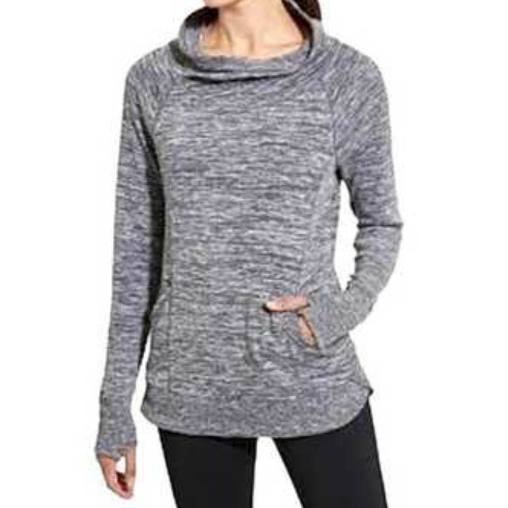 Athleta Gray Space Dye Cowl Neck Pullover Sweatshirt Thumbholes XXS